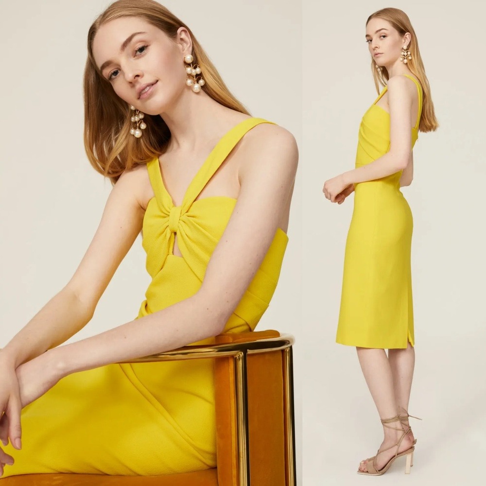 Adam Lippes Yellow Twist Knot Crepe Midi Sheath Dress Size 2
